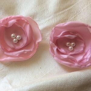 Flower Shoe Clips Bag Clips Pink with Pearls